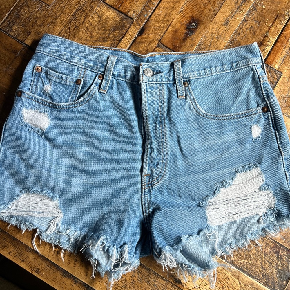 Levi's Light Blue Distressed Jean Shorts